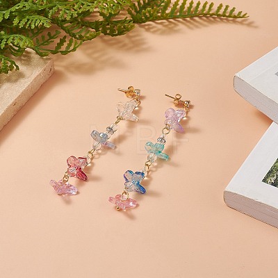 Natural Quartz Crystal & Glass Butterfly Beaded Dangle Stud Earrings EJEW-JE05197-1