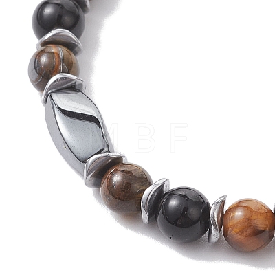 Natural Tiger Eye & Eyeless Obsidian & Synthetic Non-Magnetic Hematite Beaded Bracelets for Women BJEW-JB12941-01-1