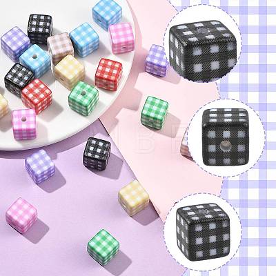 24Pcs 8 Colors Printed Opaque Acrylic Beads MACR-FS0002-47-1