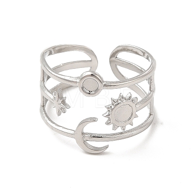 Star & Moon & Sun 304 Stainless Steel Open Cuff Ring Findings STAS-E066-10P-1