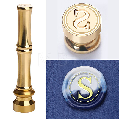 Golden Tone Brass Wax Seal Stamp Head with Bamboo Stick Shaped Handle STAM-K001-05G-S-1