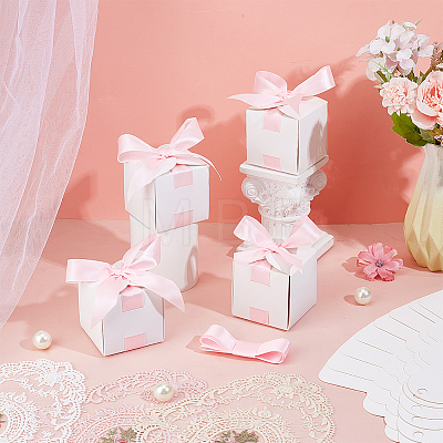 Square Paper Wedding Candy Storage Boxes with Ribbon LS-AJEW-WH0609-744B-1