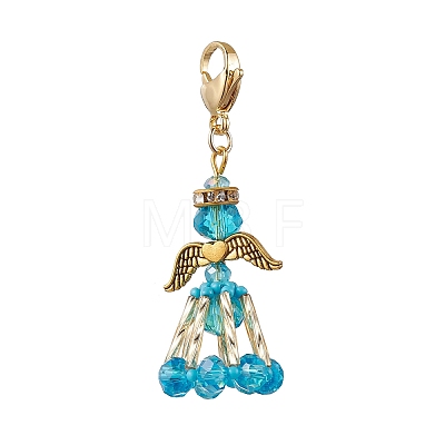 Glass Seed Beaded Angel Pendant Decoration HJEW-MZ00159-05-1