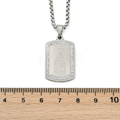 304 Stainless Steel Micro Pave Clear Cubic Zirconia Virgin Mary Pendant Box Chain Necklaces for Men NJEW-S387-01P-1