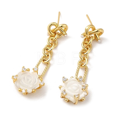 Natural Shell Flower Dangle Stud Earrings EJEW-F328-01G-1