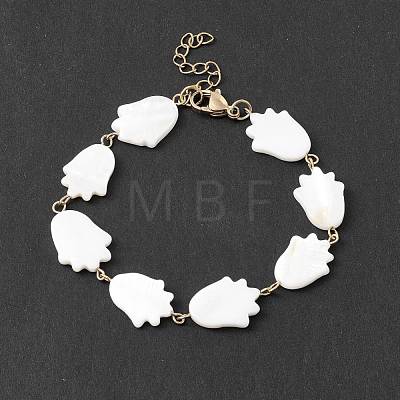 Natural Shell Link Chain Bracelet BJEW-C015-05G-1