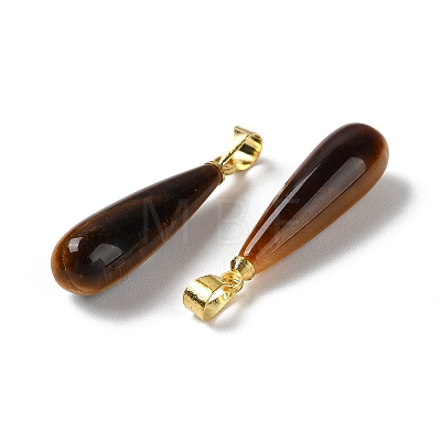 Natural Tiger Eye Teardrop Pendants G-Q005-03G-02-1