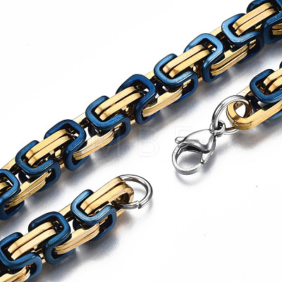 Ion Plating(IP) Two Tone 201 Stainless Steel Byzantine Chain Bracelet for Men Women BJEW-S057-86A-02-1