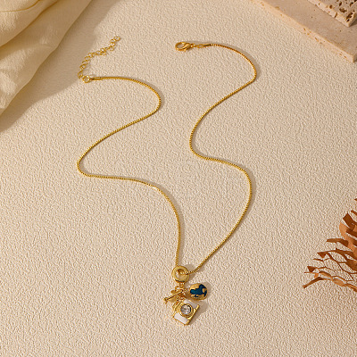 Brass Crystal Rhinestone Enamel Earth Airplane Camera Pendant Necklaces for Women WGA9EC1-01-1