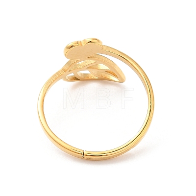 Ion Plating(IP) 304 Stainless Steel Heart & Leaf Adjustable Ring for Women RJEW-K245-35G-1