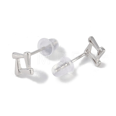 Anti-Tarnish Rhodium Plated Square 999 Sterling Silver Stud Earrings for Women EJEW-S215-13P-1