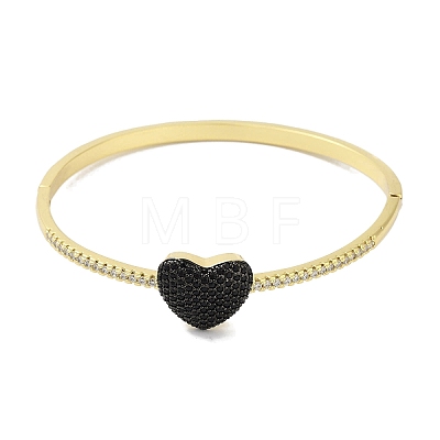 Rack Plating Brass Micro Pave Cubic Zirconia Heart Hinged Bangles for Women BJEW-R317-01D-G-1