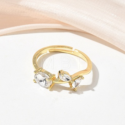 Flower Brass Glass Adjustable Finger Rings GL-CBA18A7-01G-04-1