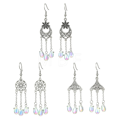 Glass Teardrop Tassel Chandelier Earrings EJEW-JE07177-1