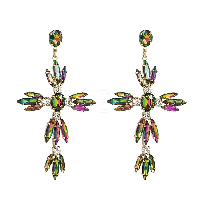 Cross Alloy Rhinestone Dangle Stud Earrings for Women PW-WG8055A-02-1