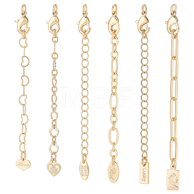 6Pcs 6 Styles Brass Ends with Chain FIND-PH0060-21G-1