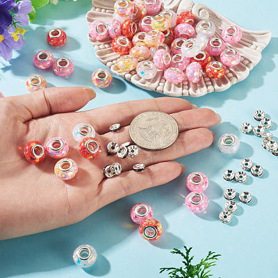 50Pcs 5 Colors Transparent Resin Rondelle European Beads RESI-TA0005-63B-1
