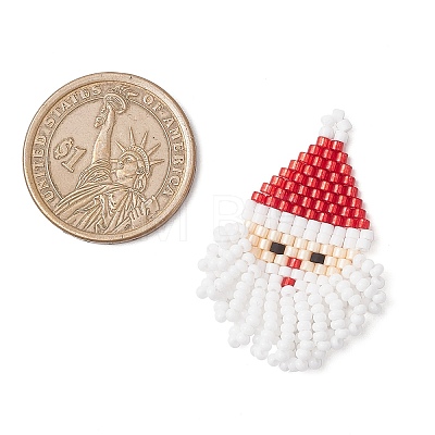 Glass Seed Beaded Santa Claus Pendants PALLOY-MZ00828-02-1
