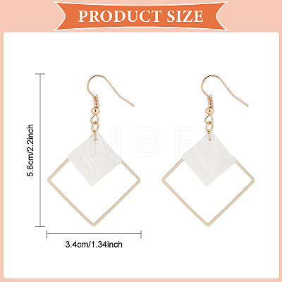 2 Pairs 2 Colors White Acrylic Rhombus Dangle Earrings EJEW-AN0001-85-1