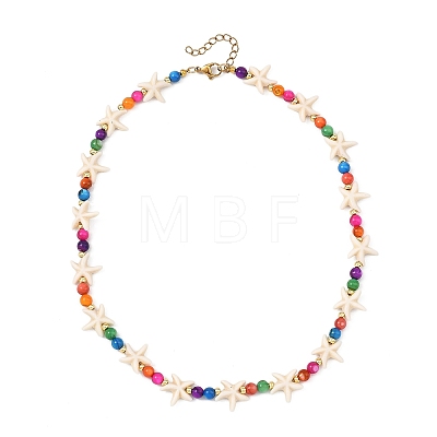 Ocean Dyed Round Natural Freshwater Shell & Synthetic Turquoise Starfish Beaded Necklaces for Women NJEW-JN06264-1
