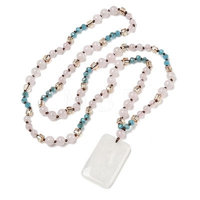 Natural Quartz Crystal Rectangle Pendant Glass Beaded Long Necklaces GG-CBAE048-02C-1