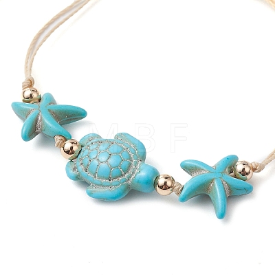 4Pcs 4 Styles Synthetic Turquoise Braided Starfish & Tortoise Beaded Bracelets for Women BJEW-JB10201-1
