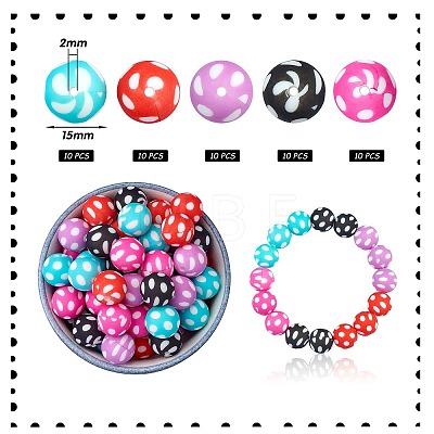 WEWAYSMILE 50Pcs 5 Styles 15mm Silicone Round Beads Making Kit JX489A-1