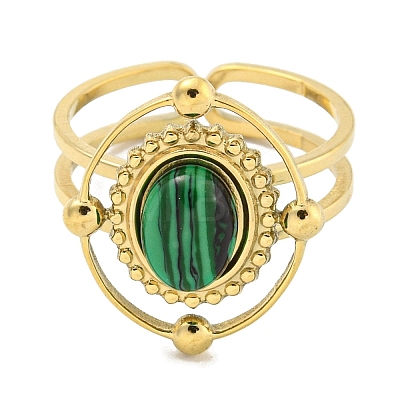 Ion Plating(IP) 304 Stainless Steel Synthetic Malachite Cuff Rings G-Z056-04G-03-1