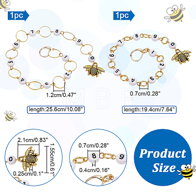  2Pcs 2 Style Bee Charm Knitting Row Counter Chains HJEW-NB0001-77-1