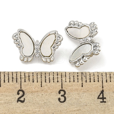 Brass Pave Clear Cubic Zirconia Butterfly Connector Charms with Sea Shell KK-Q820-13P-1