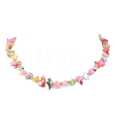 Dyed Nuggets Natural Trochid Shell & Round Electroplate Synthetic Non-magnetic Hematite Beaded Necklaces for Women NJEW-JN05801-03-1