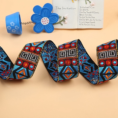 Ethnic Style Flat Embroidery Polyester Ribbons PW-WG82722-02-1