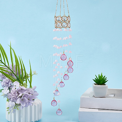 Flower Round Glass Beads Tassel Hanging Suncatchers for Window Garden Outdoor Decoration HJEW-WH20020-007B-1