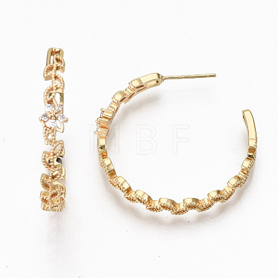 Brass Micro Pave Clear Cubic Zirconia Half Hoop Earrings KK-R117-049-NF-1