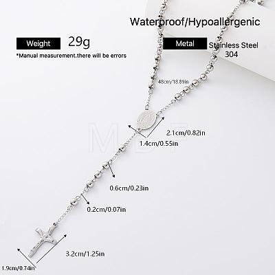 Vintage 304 Stainless Steel Round Rosary Bead Necklaces JJ1873-1-1