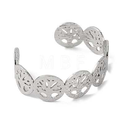 Tree of Life 304 Stainless Steel Cuff Bangles for Women BJEW-B104-21P-1