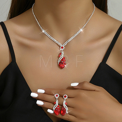 Brass Rhinestone Pendant Necklaces & Stud Earrings Sets for Women WGFE659-01-1