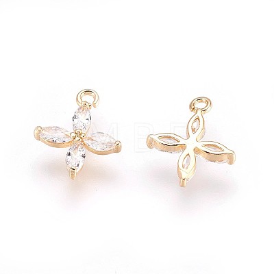 Real 18K Gold Plated Brass Cubic Zirconia Charms X-KK-R037-157G-1