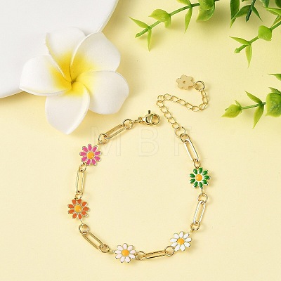 Brass Enamel Flower Link Chain Bracelets for Women BJEW-JB14167-02-1