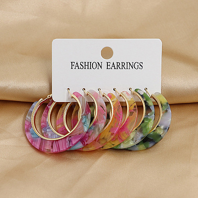 3 Pairs Alloy Acrylic Hoop Earrings FS-WG99021-01-1