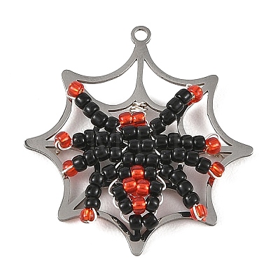Halloween 201 Stainless Steel & Glass Seed Beaded Pendants PALLOY-MZ01397-1