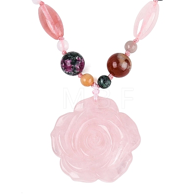 Natural & Synthetic Mixed Stone Flower Pendant Necklaces NJEW-N064-08A-1