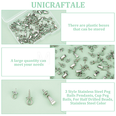 Unicraftale 90Pcs 3 Style Stainless Steel Peg Bails Pendants STAS-UN0054-54-1