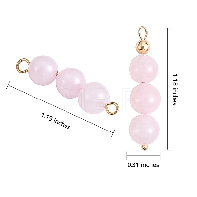 10Pcs Triple Natural Rose Quartz Round Beaded Connector Charms PALLOY-SW00003-07-1