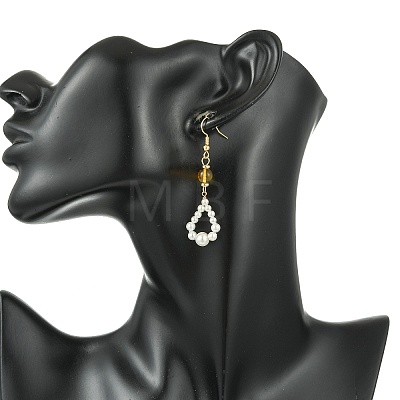 Shell Pearl and Natural Amber Dangle Earrings EJEW-JE07430-1
