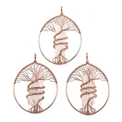 Natural Quartz Crystal Copper Wire Wrapped Big Pendants G-H359-06RG-1