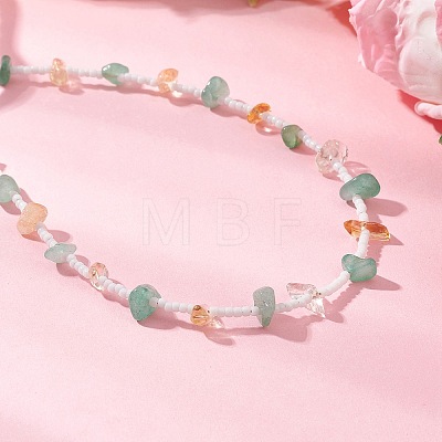Natural Green Aventurine & Citrine Chip & Glass Seed Baeded Necklaces for Women NJEW-JN05603-01-1