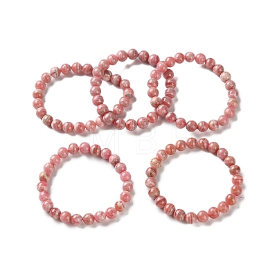 Natural Argentina Rhodochrosite Beaded Stretch Bracelets BJEW-L700-01B-1