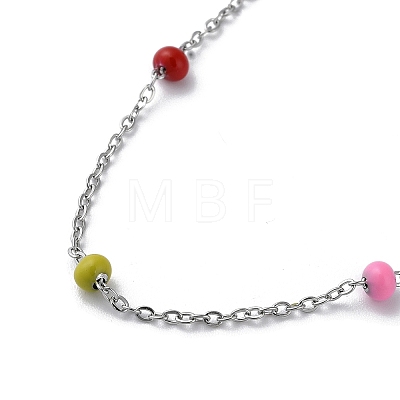 304 Stainless Steel with Enamel Satellite Chain Necklaces NJEW-G117-01P-01-1