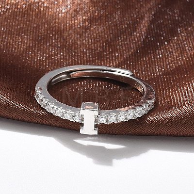 S925 Sterling Silver Adjustable Letter Rings for Women RJEW-M068-01P-I-1